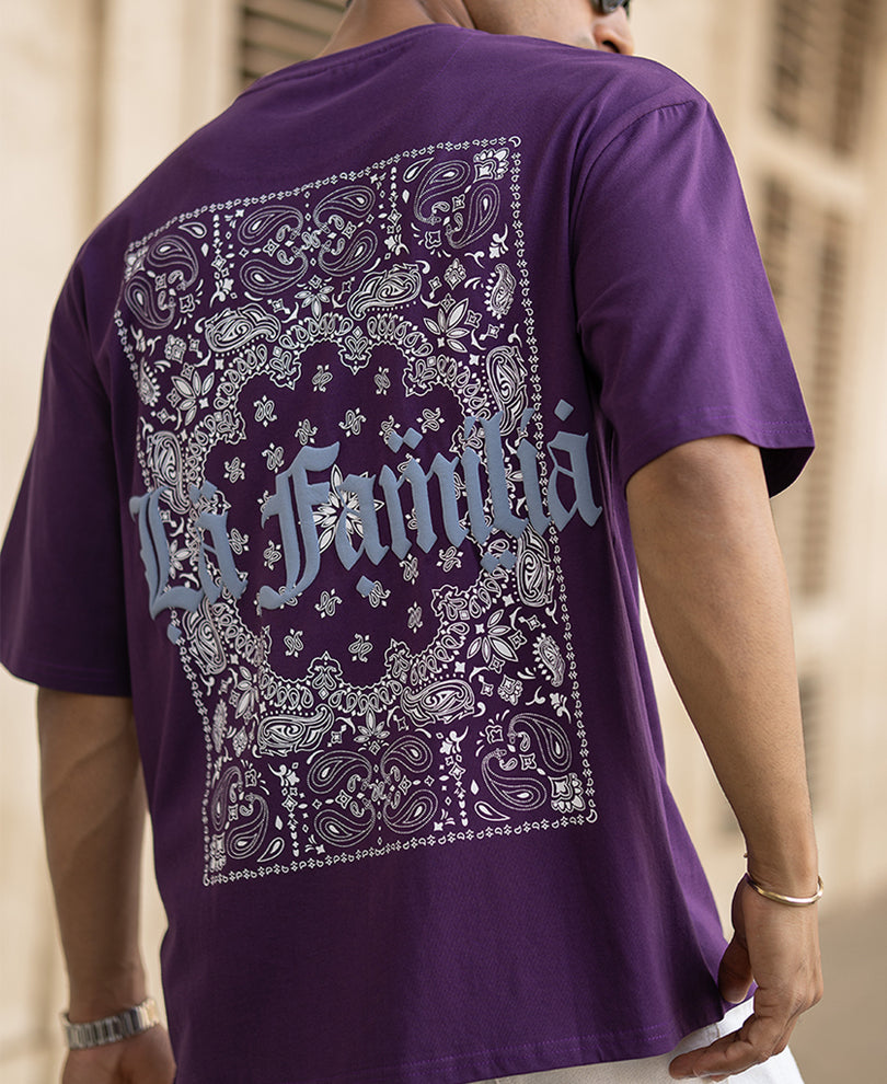 Purple Oversized Printed Half Sleeves T-Shirt
