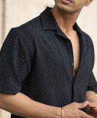 Black Structured Cuban Shirt
