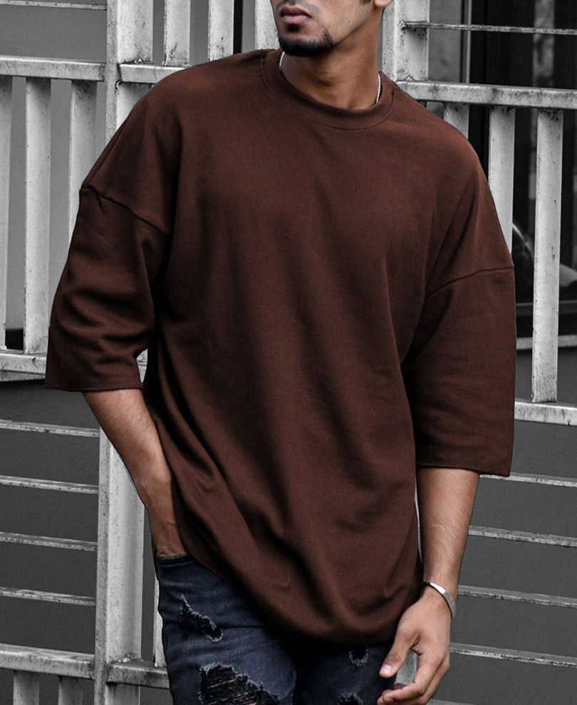 Urban Brown Solid Oversize Drop Shoulder T Shirt