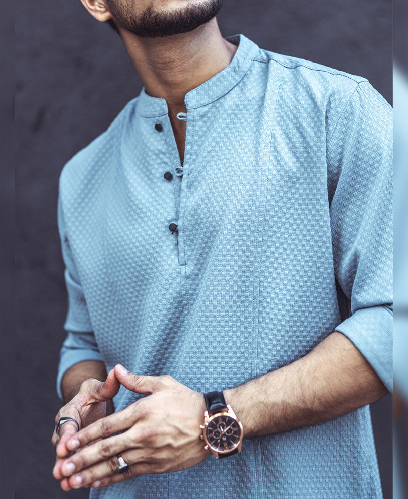 Sky Blue Textured Kurta Style Shirt
