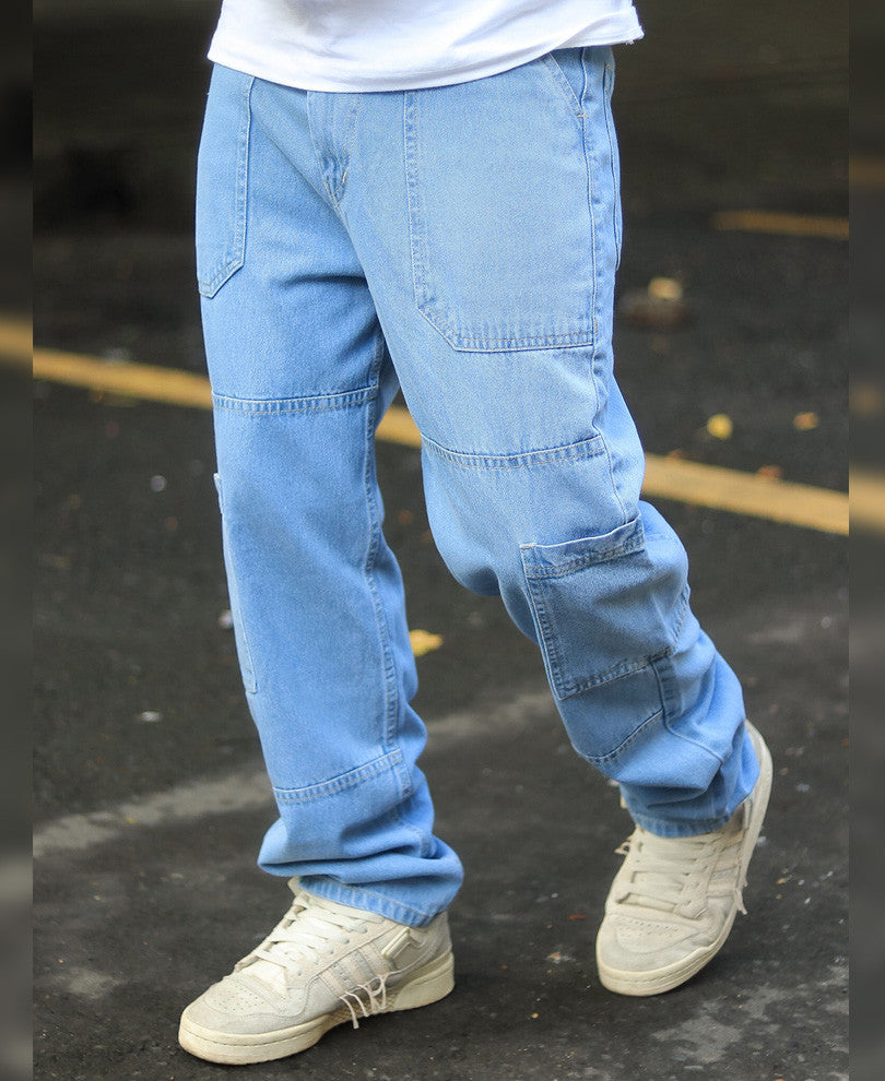 Sky Blue Cargo Baggy Fit Jeans