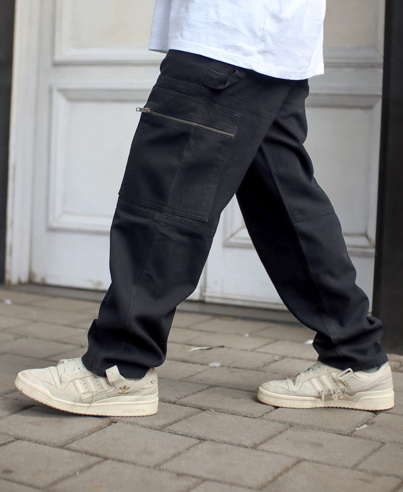 Black Side Pocket Zipped Denim Cargo Pant