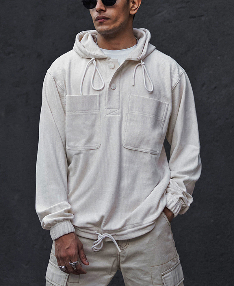 Cream Double Pocket Oversized Hoodie Sweatshirt