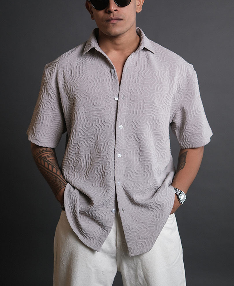 Light Grey Structured Oversized Half Sleeves Shirt