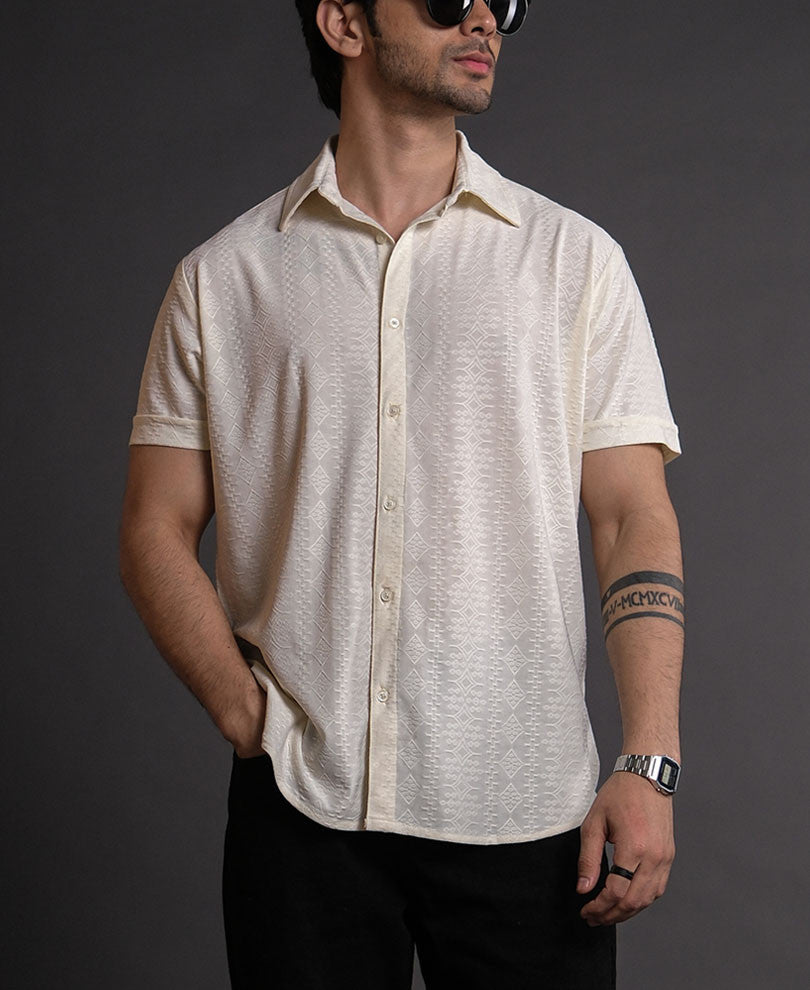 Off White Structured Half Sleeves Shirt