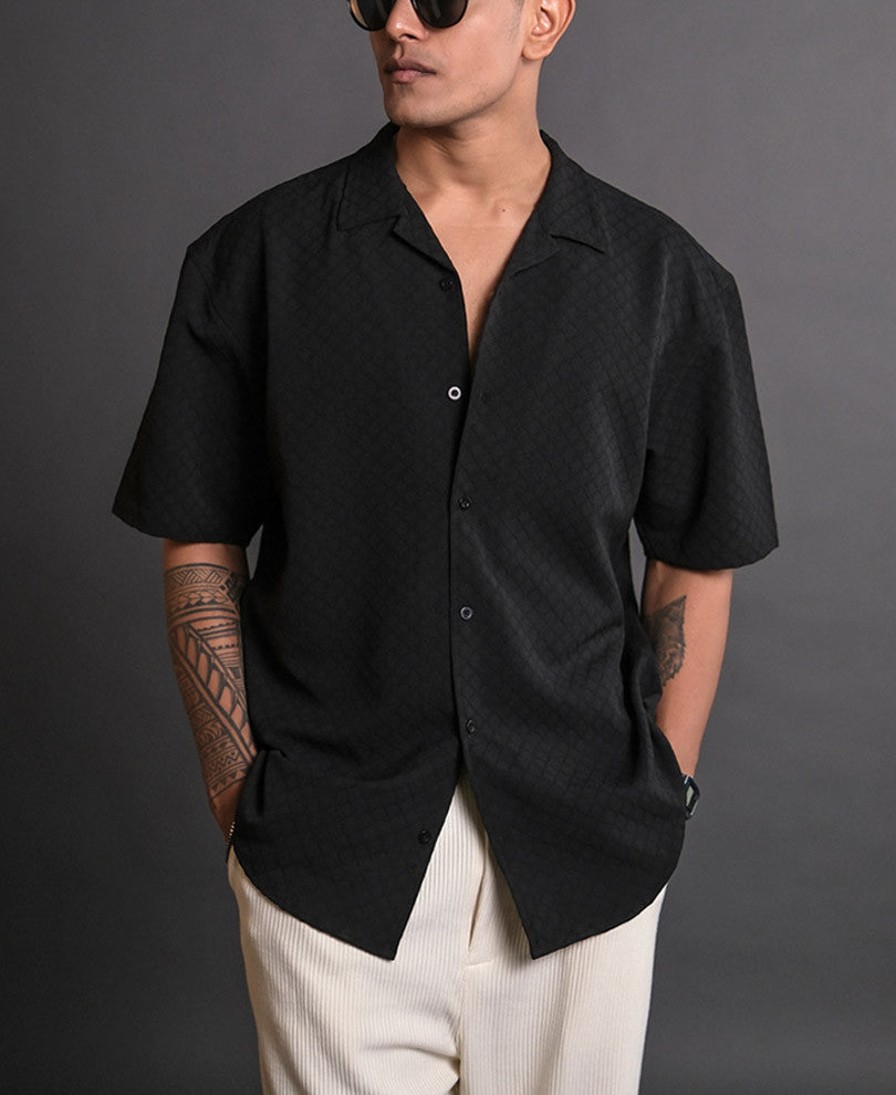 Black Structured Oversized Half Sleeves Shirt