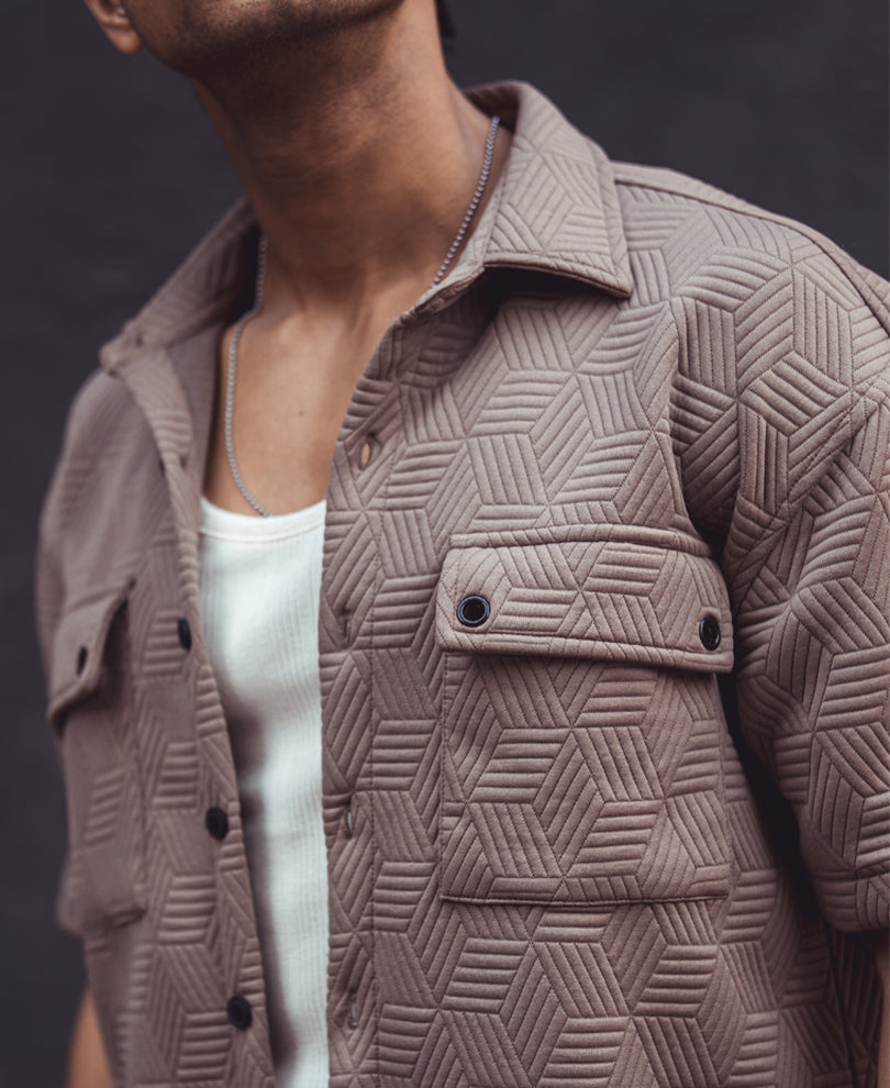 Brown Structured Double Pocket Oversized Half Sleeves Shirt
