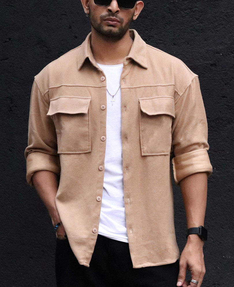 Camel Pocket Oversize Drop Shoulder Shirt