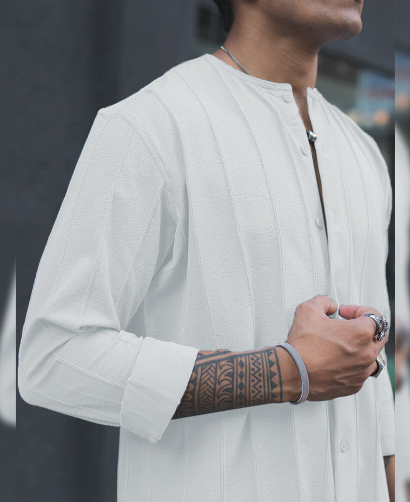 White Structured Striped Full Sleeves Shirt