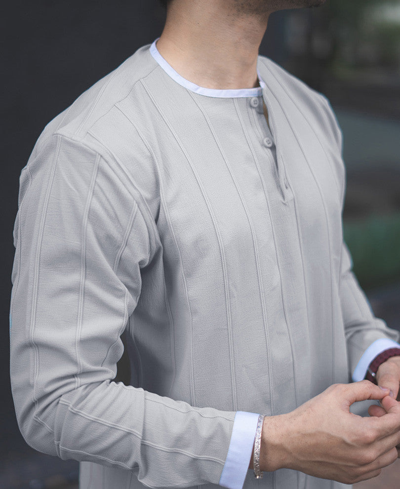 Kurta Style Structured Light Grey Shirt