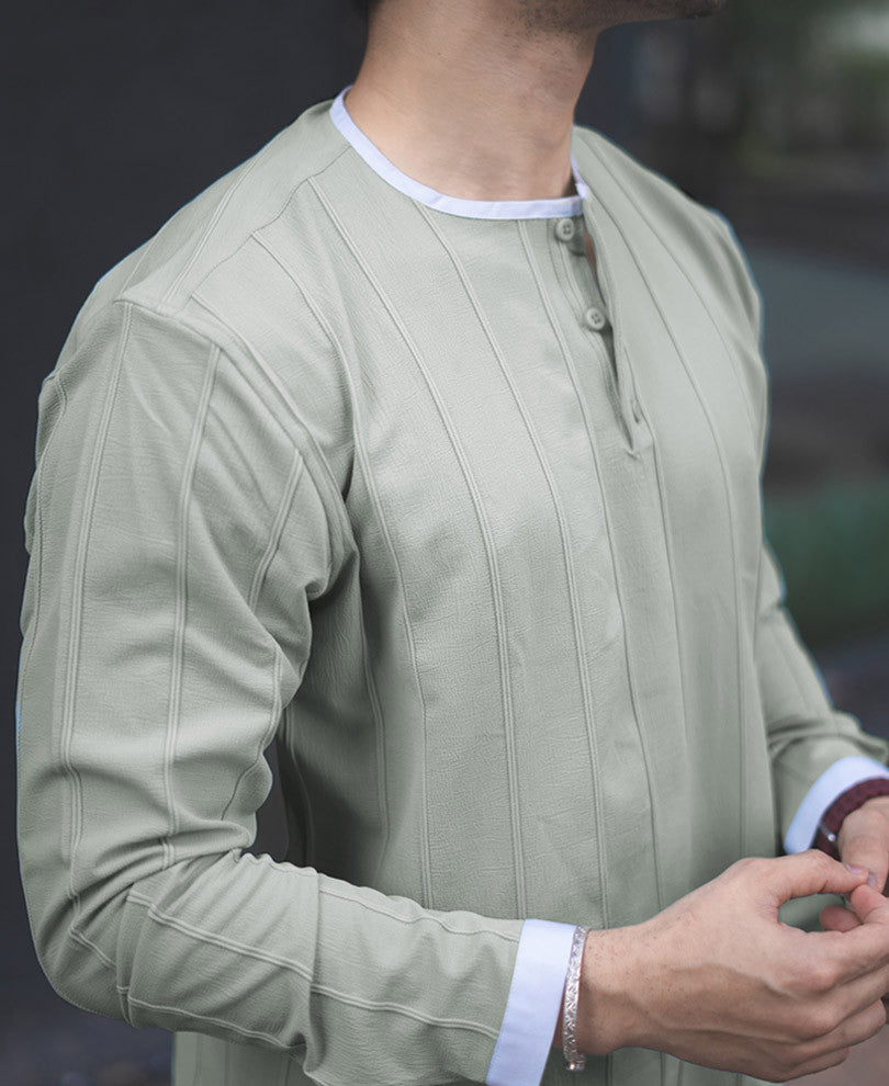 Kurta Style Structured Pista Green Shirt