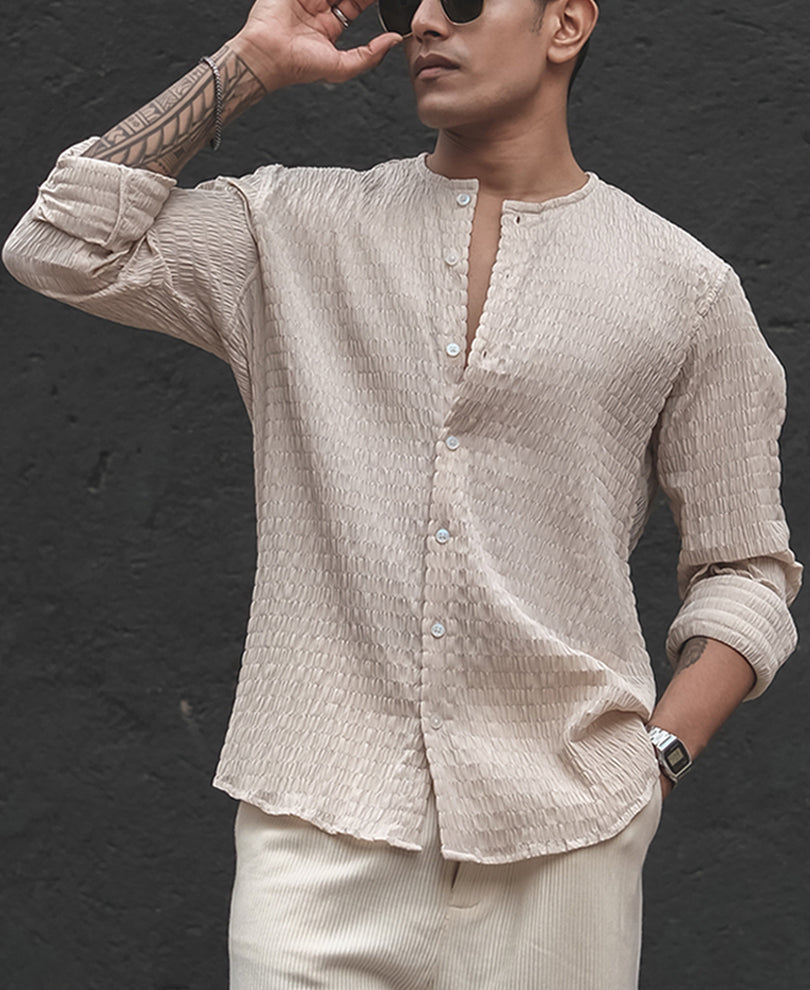 Beige Structured Full Sleeves Shirt