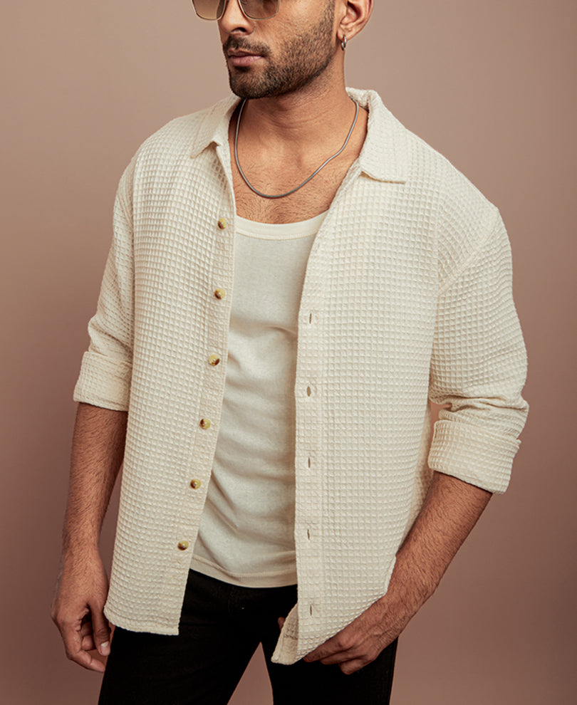 Off White Structured Full Sleeves Shirt