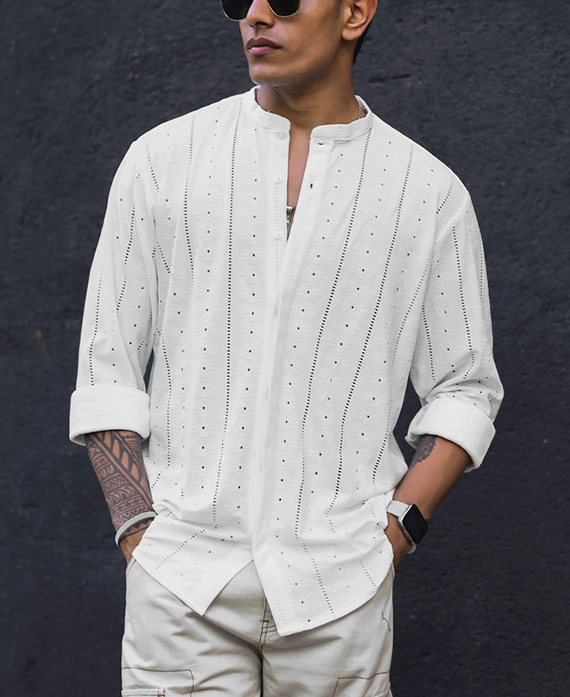 White Structured Full Sleeves Shirt