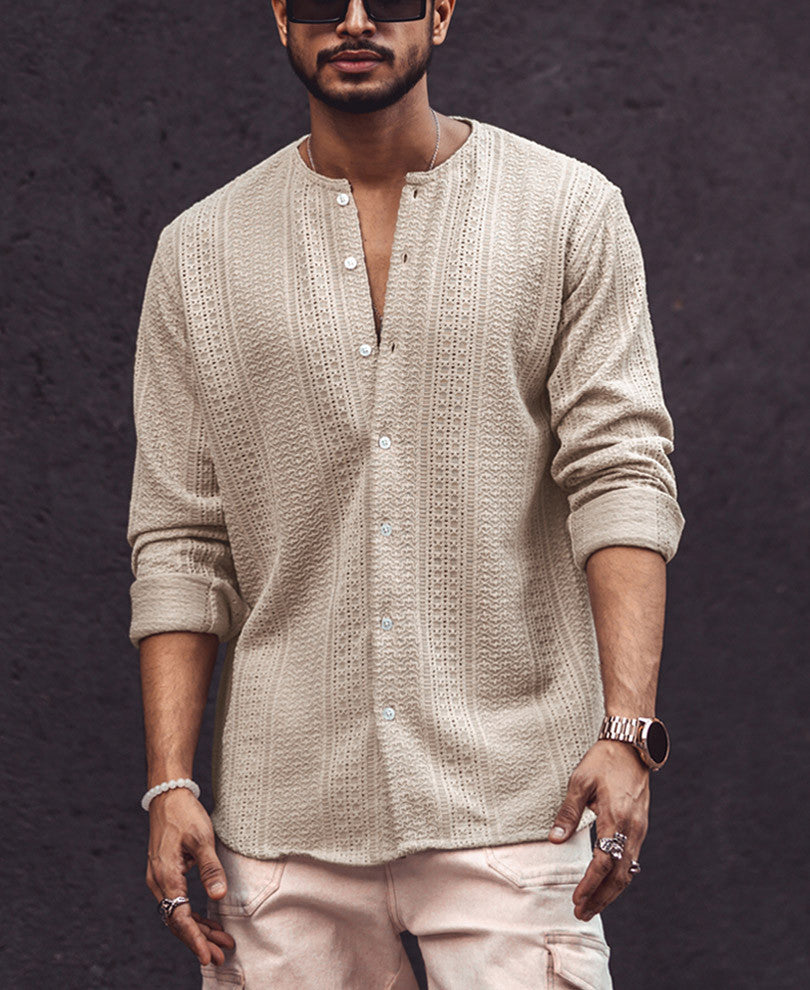 Beige Crochet Full Sleeves Shirt