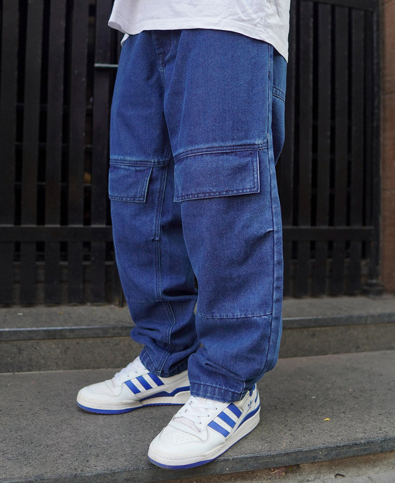 Dark Blue Denim Cargo Pocket Baggy Fit Jeans