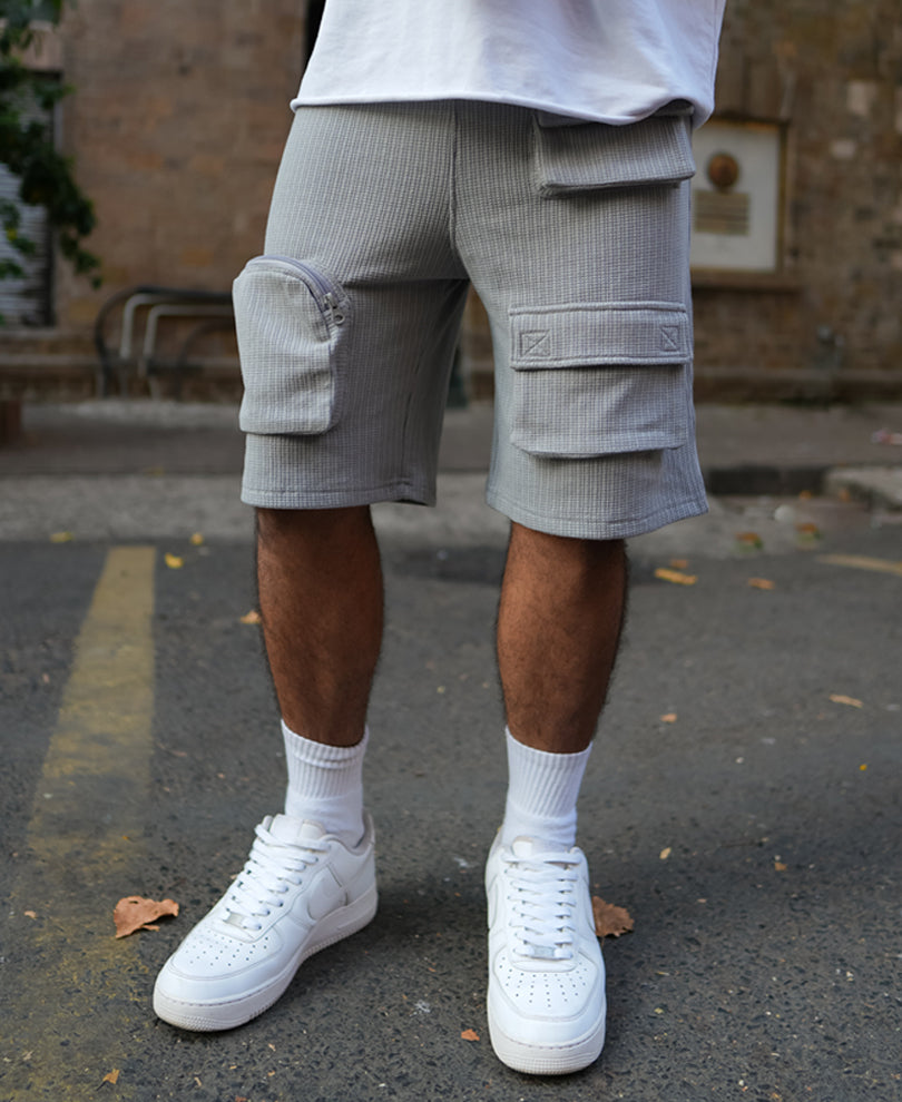 Grey Baggy Fit Shorts with Buckle