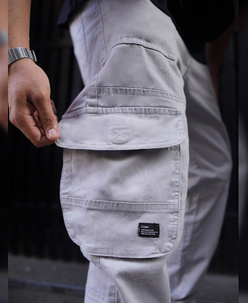 Light Grey Relaxed Fit Side Pocket Cargo Pant
