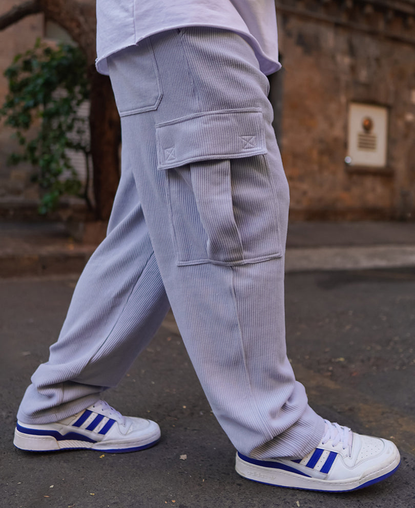 Sky Grey Cargo Pocket Baggy Fit Track Pant