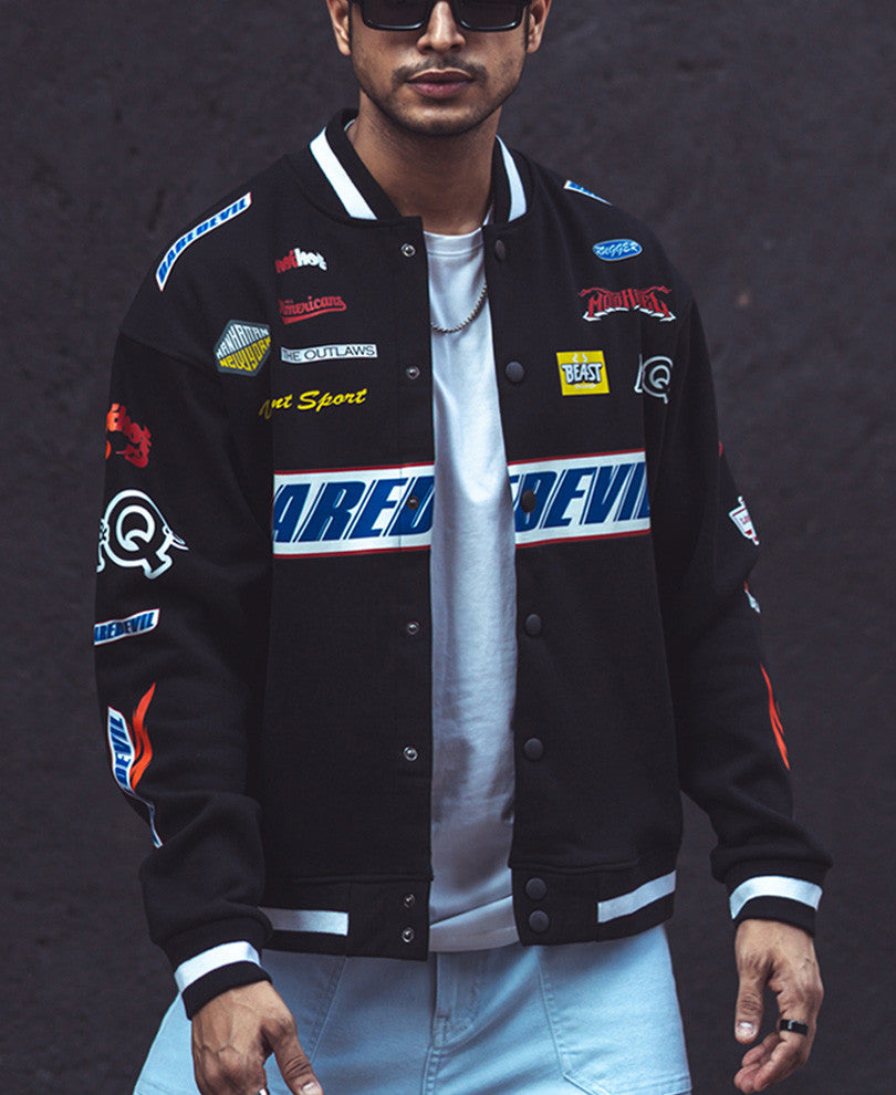 Black Daredevil Oversized Varsity Jacket