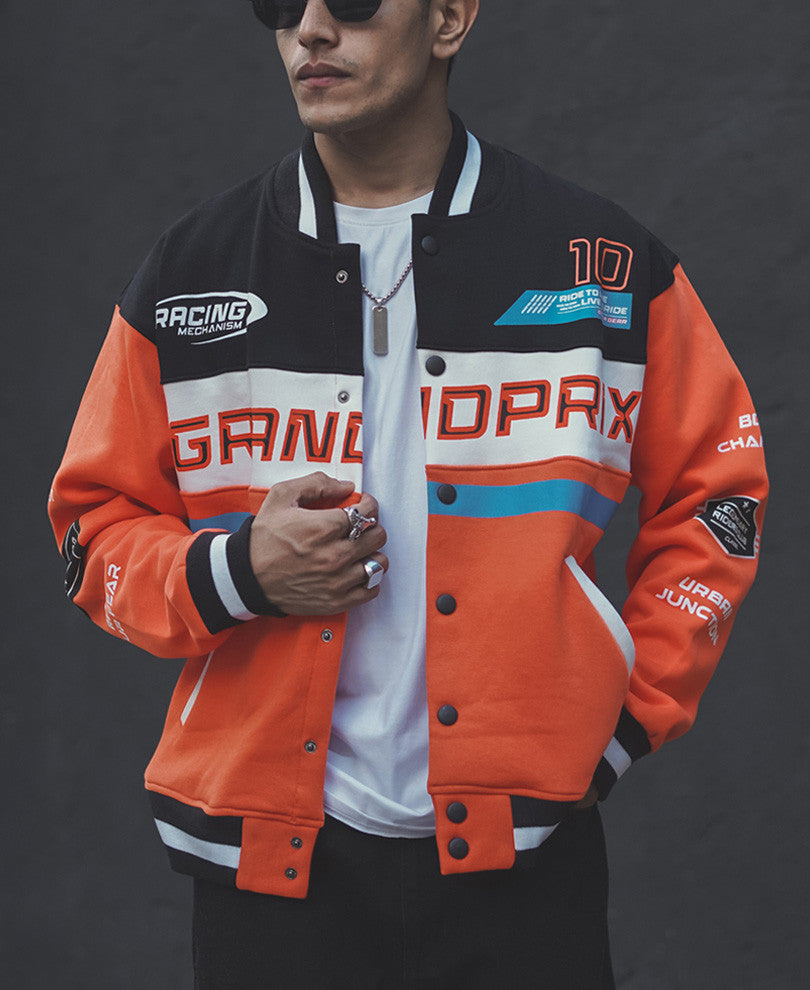 Orange Grandprix Oversized Varsity Jacket