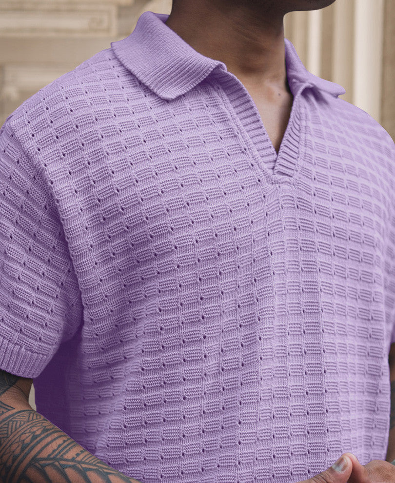Lavender Structured Regular fit Half Sleeves T Shirt