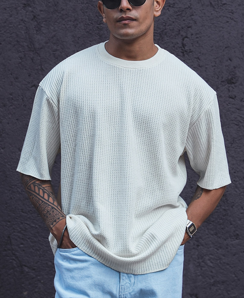 Off White Structured Oversized Half Sleeves T Shirt