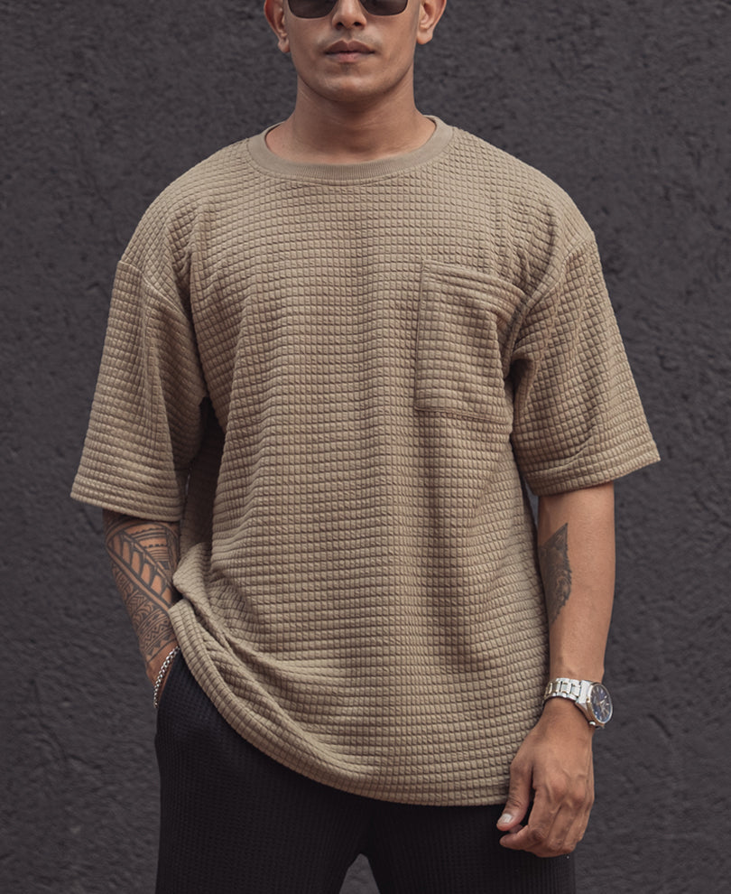 Beige Oversized Structured Half Sleeves T Shirt