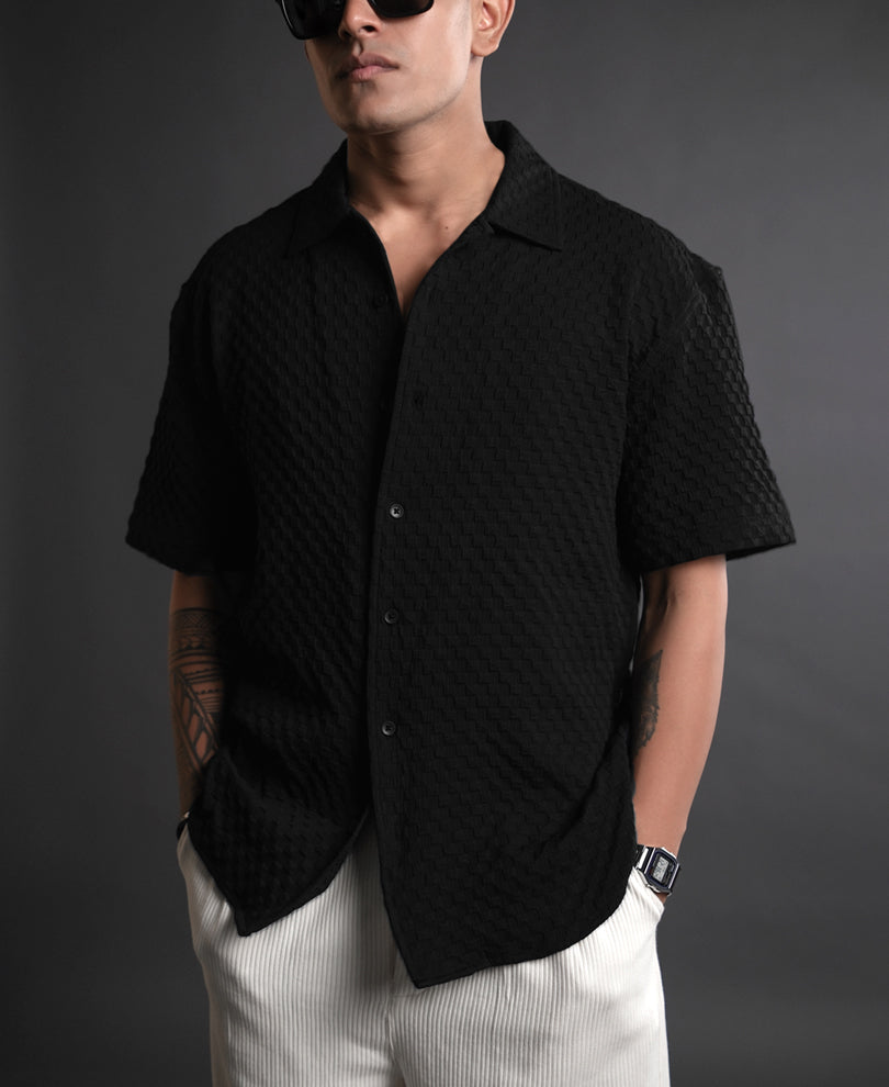 Black Textured Oversized Half Sleeves Shirt