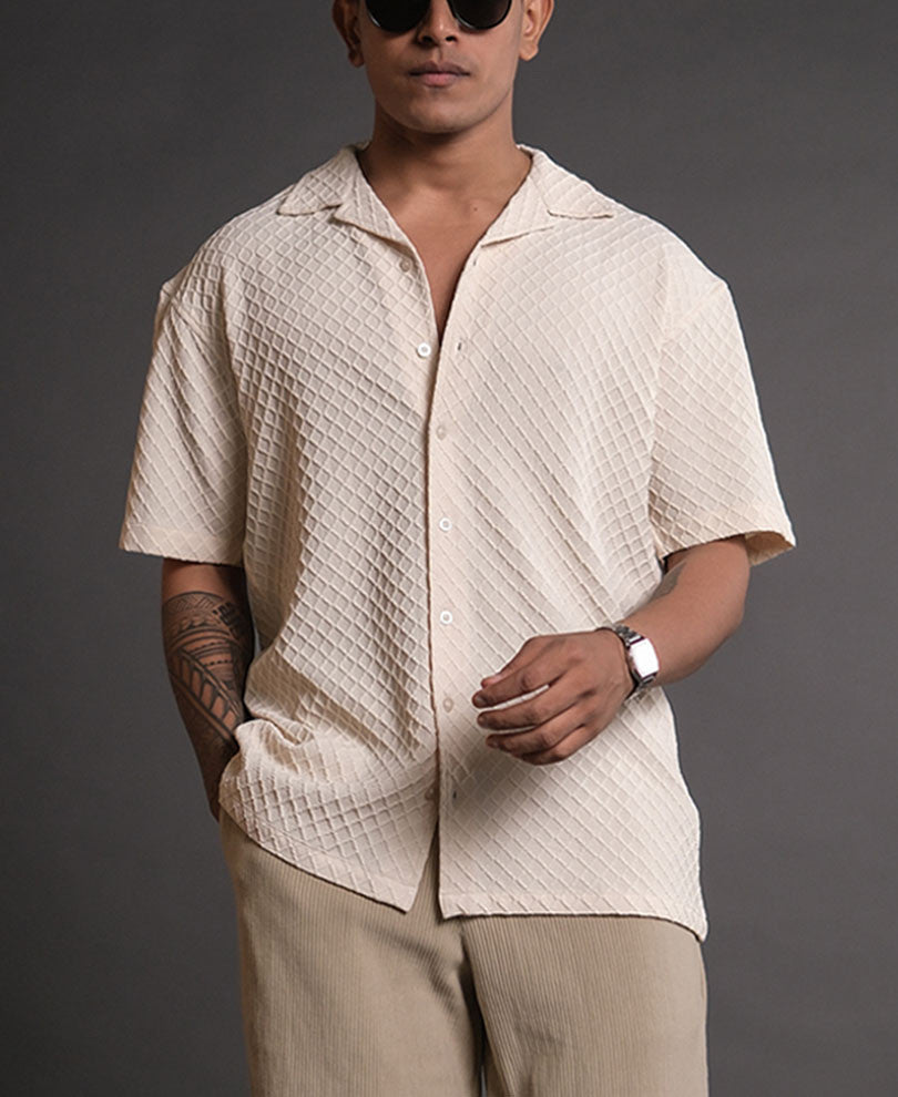 Cream Structured Oversized Half Sleeves Shirt