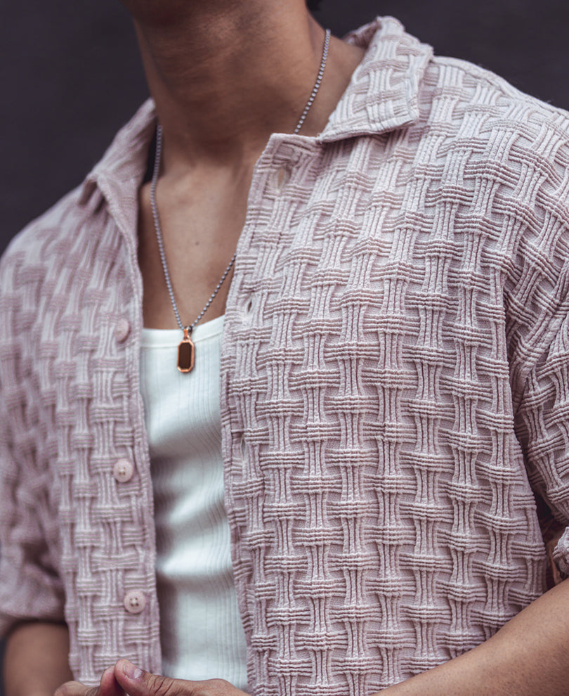 Light Pink Structured Oversized Half Sleeves Shirt