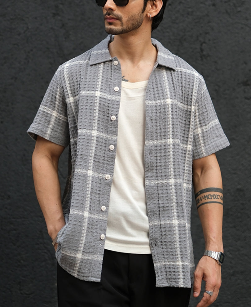 Grey Structured Checks Half Sleeves Shirt