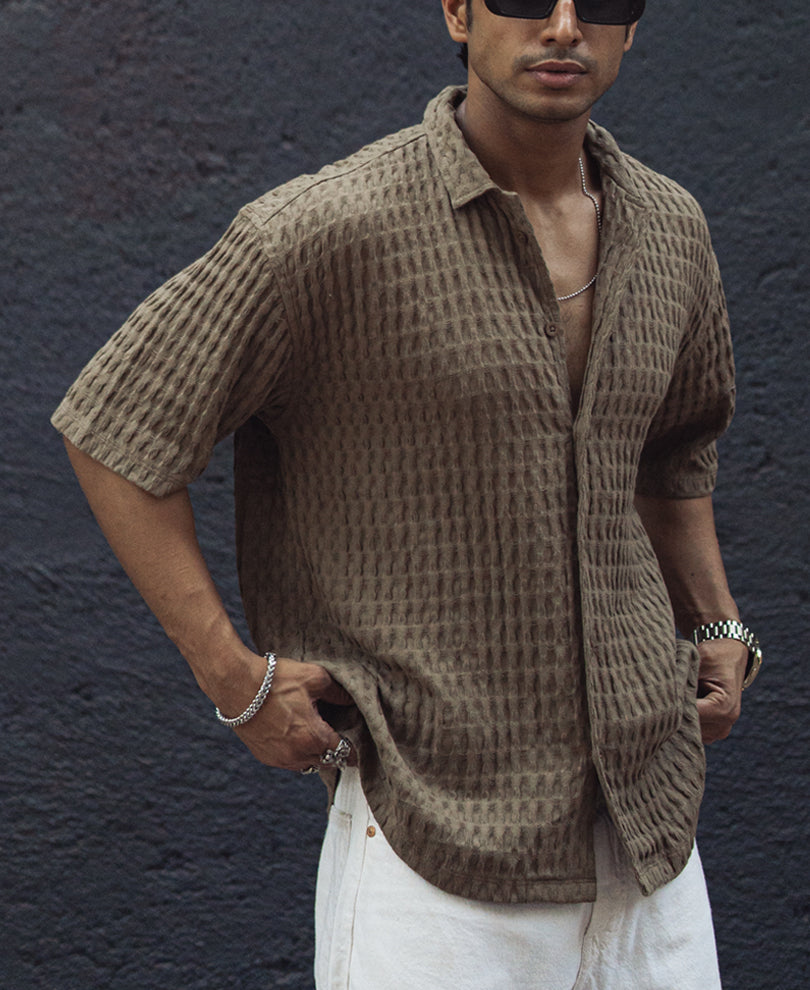 Brown Structured Oversized Shirt
