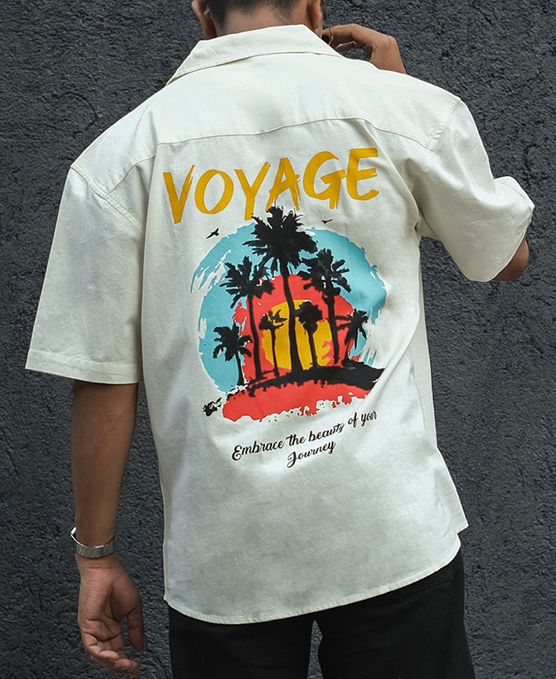 White Voyage Printed Oversized Half Sleeves Shirt