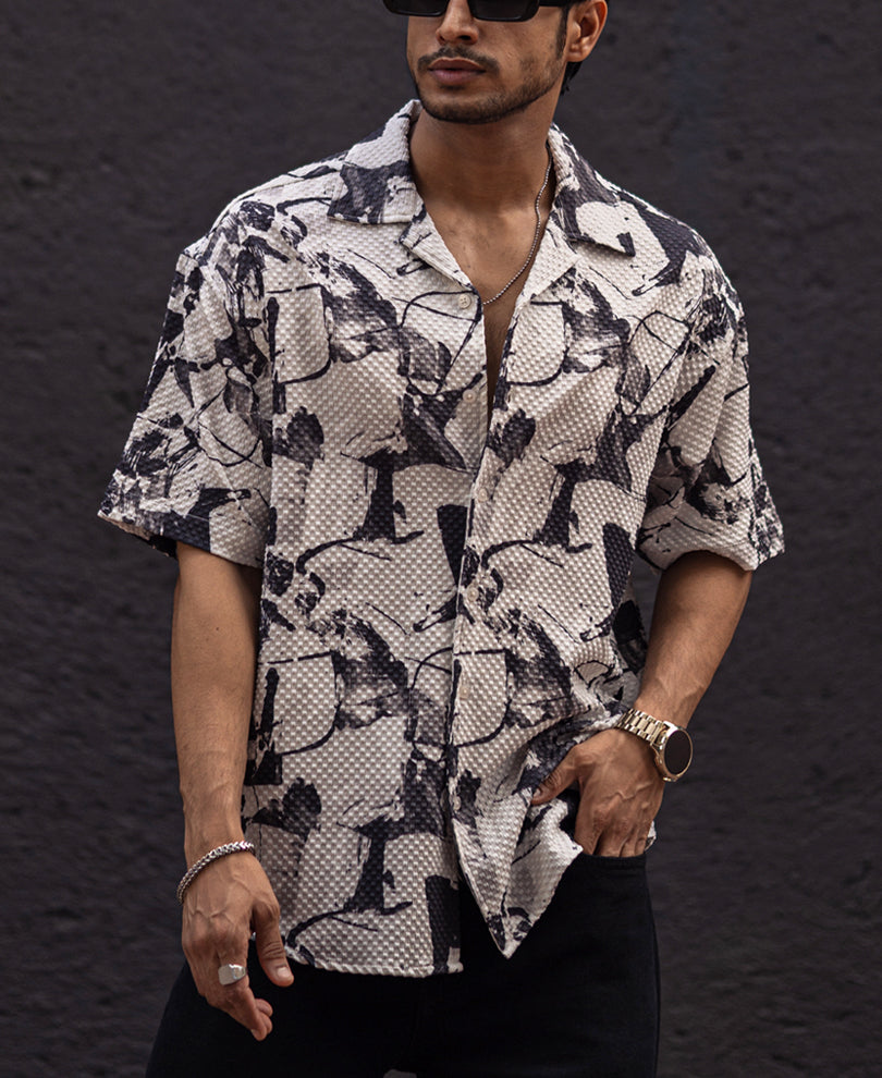 Multicolor Structured Printed Oversized Half Sleeves Shirt