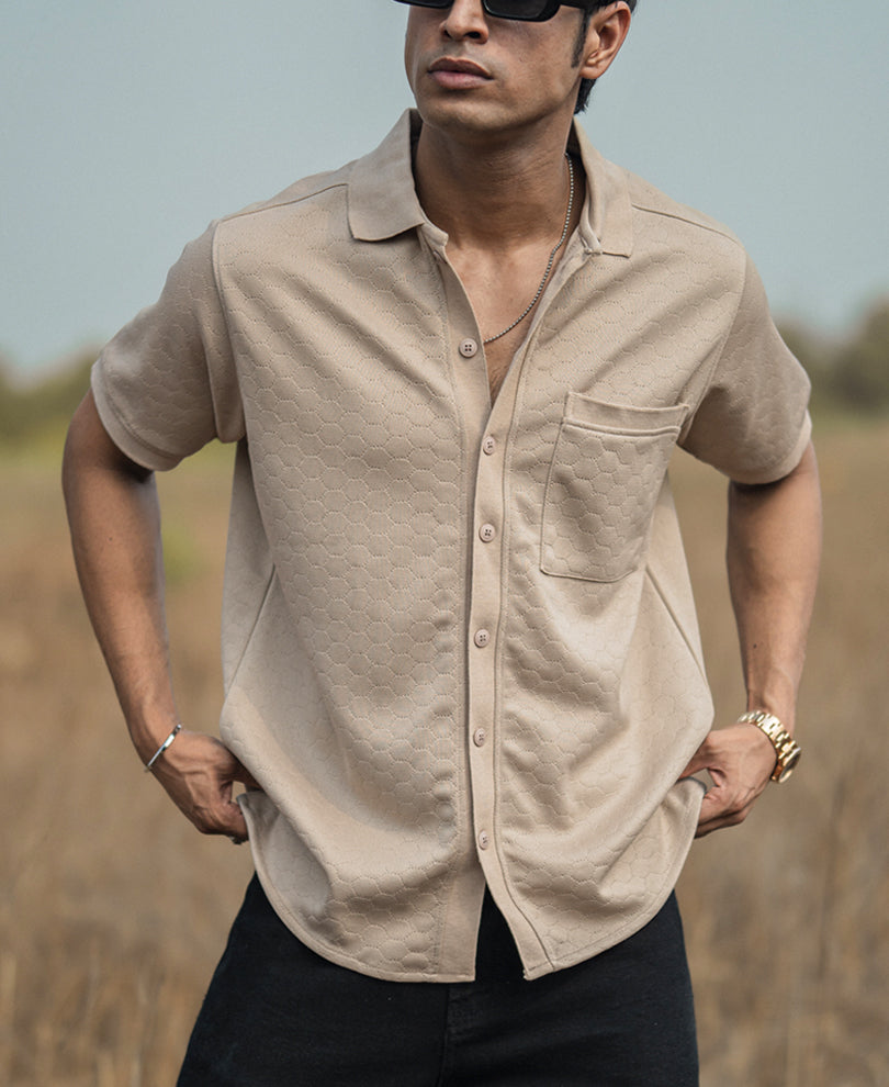 Beige Structured Half Sleeves Shirt