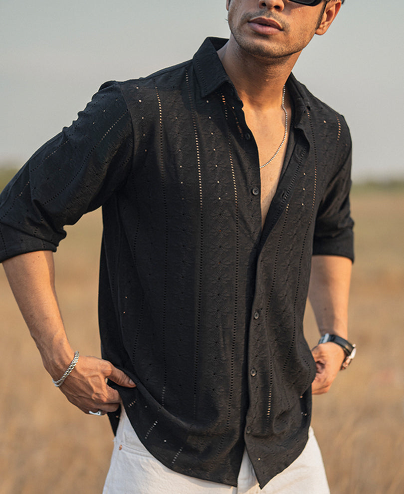 Black Structured Full Sleeves Shirt