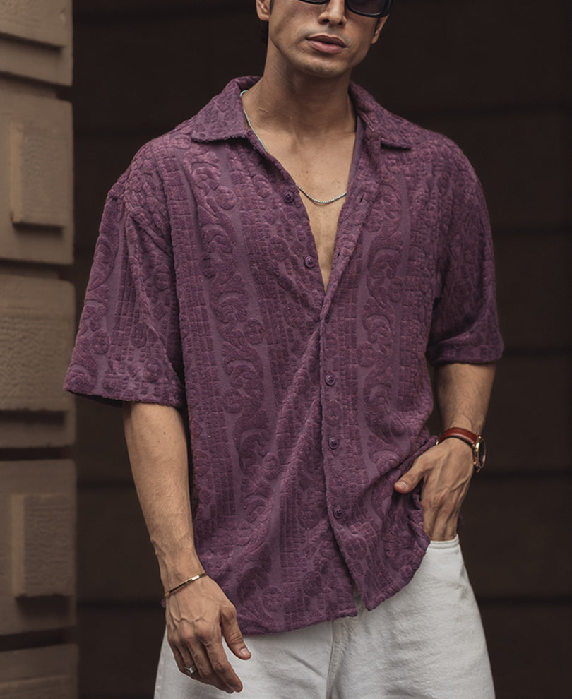 Onion Structured Jacquard Oversized Half Sleeves Shirt