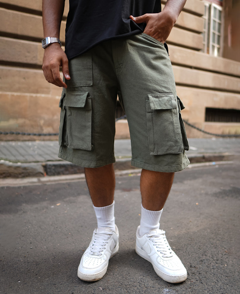 Olive Green Pockets Shorts