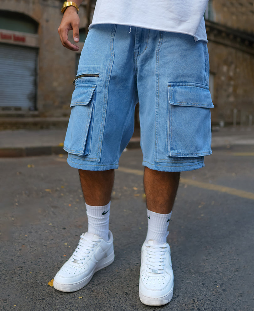 Blue Denim Cargo Pocket Shorts