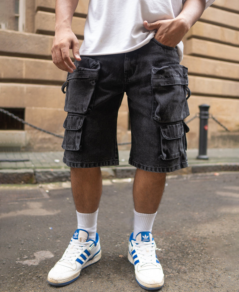 Carbon Black Baggy Fit Cargo Shorts