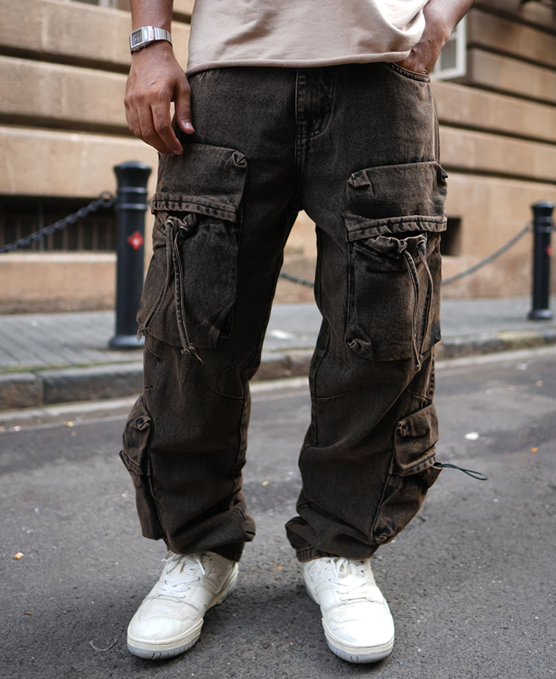 Rusty Charcoal Baggy fit Multi Pocket Cargo Jeans