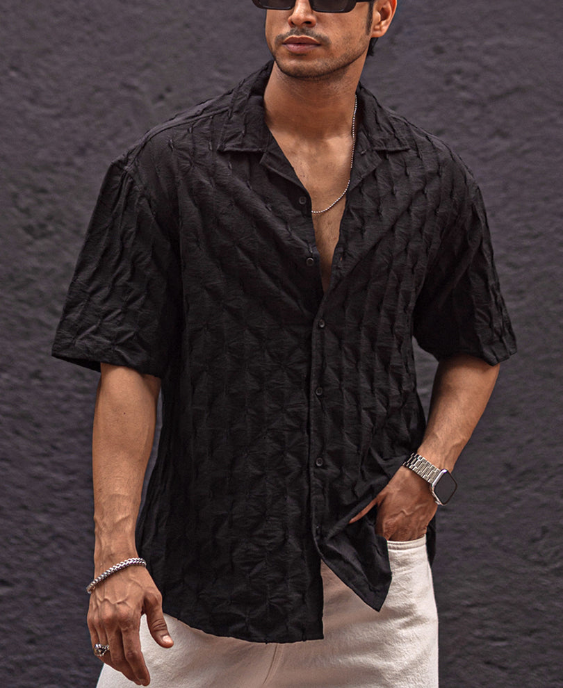 Black Oversized fit Structured Half Sleeves Shirt