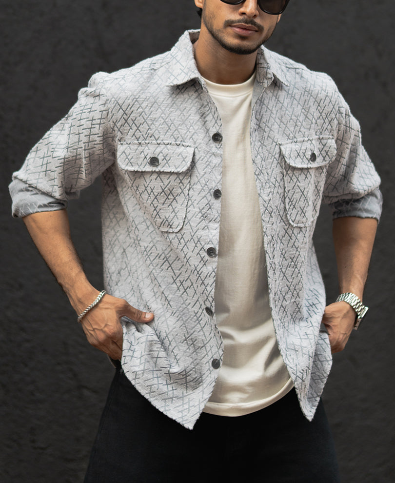 Light Grey Full Sleeves Regular Fit Shirt