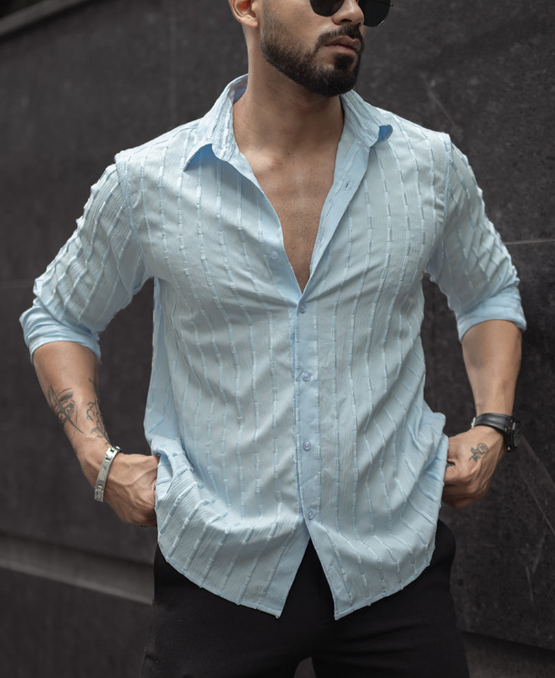 Sky Blue Structured Regular Fit Full Sleeves Shirt