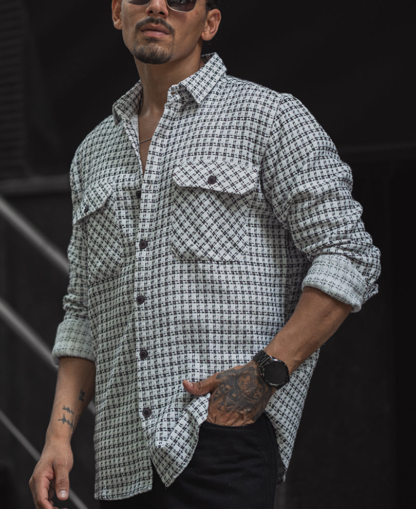 White And Black Small Checks Regular Fit Full Sleeves Shirt