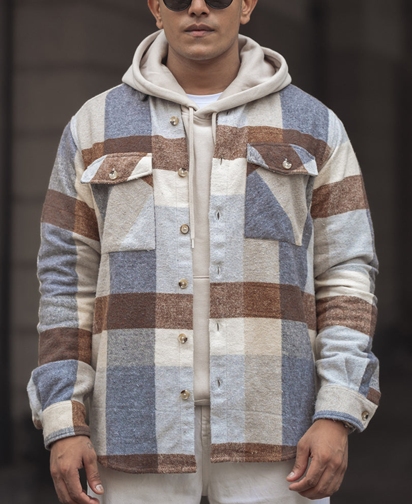 Beige Regular Fit Full Sleeve Shirt With Double Flap Pocket