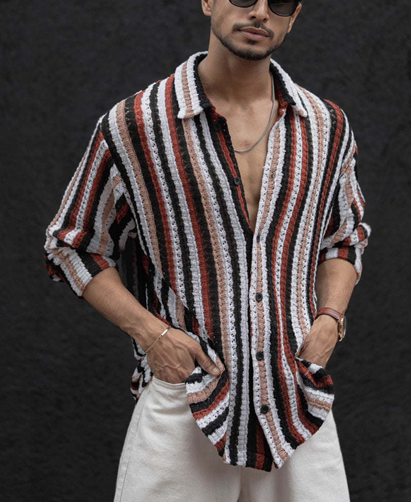Multi Colour Stripes Full Sleeves Regular Fit Shirt