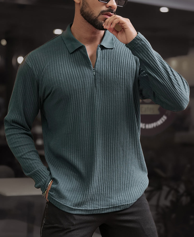 Green Regular Fit Full Sleeves Tshirt
