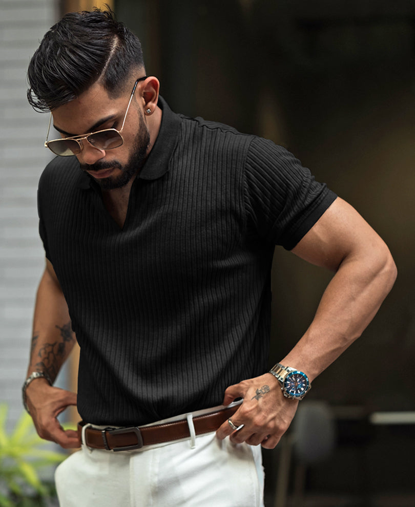 Black Regular Fit Half Sleeves T-shirt